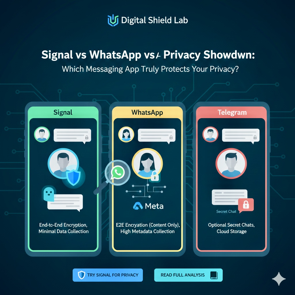تحليل شامل لأمان تطبيقات المراسلة. تعرف على الفرق بين التشفير في سيجنال وتلجرام وواتساب وأيهما الأفضل لخصوصيتك.