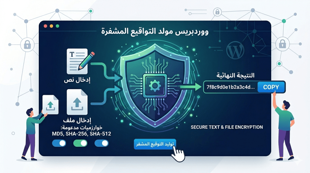 استخدم أداة توليد التواقيع المشفرة المجانية عبر الإنترنت. قم بتشفير النصوص والملفات بسرعة ودقة باستخدام خوارزميات MD5 و SHA-256 و SHA-512. أداة آمنة وسهلة الاستخدام.