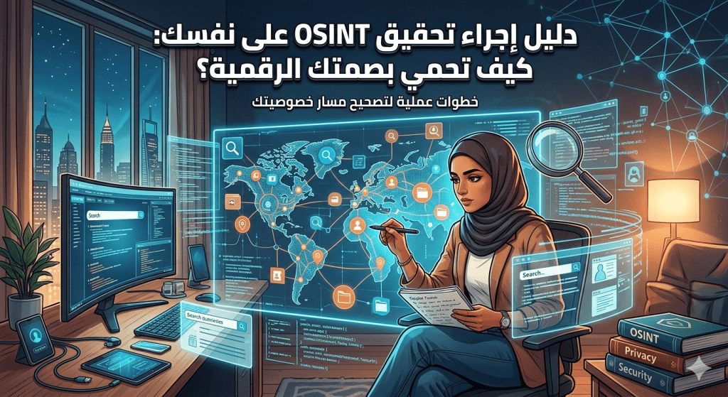 هل تساءلت يوماً عما يعرفه المهاجمون عنك؟ تعلم كيف تجري تحقيق استخبارات المصادر المفتوحة (OSINT) على بصمتك الرقمية، وحدد ثغرات خصوصيتك، وقم بتصحيح مسار أمنك الشخصي بخطوات عملية ومبسطة.