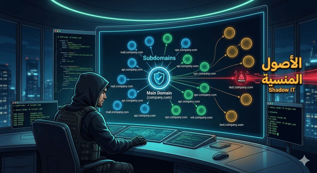 دليل عملي يشرح مفهوم الـ Shadow IT وكيف يستغل المخترقون النطاقات الفرعية (Subdomains) المنسية كبوابات خلفية لاختراق الشركات، وطرق الدفاع الاستباقي.