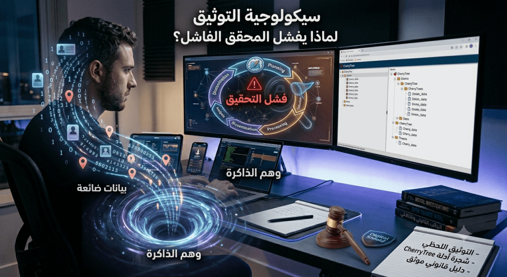 تعلّم سيكولوجية التوثيق وكتابة الملاحظات (Note Keeping) في الـ OSINT. اكتشف لماذا يفشل المحققون بسبب ضعف التوثيق وكيف تحمي أدلتك الرقمية من الضياع.