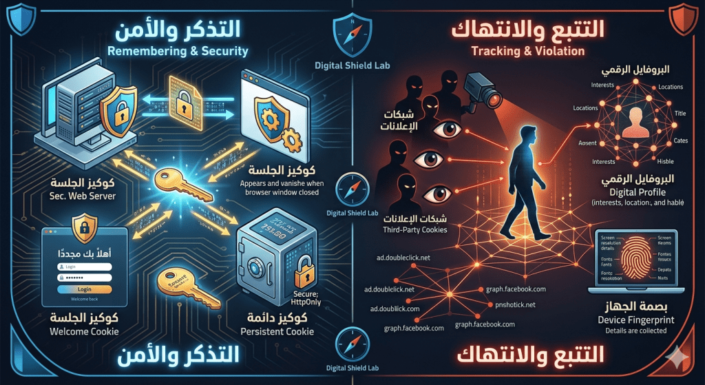 هل ملفات تعريف الارتباط تتجسس عليك؟ اكتشف كيف تتحول الكوكيز من أداة لتسهيل التصفح إلى سلاح لانتهاك الخصوصية وبناء بصمة جهازك الرقمية.