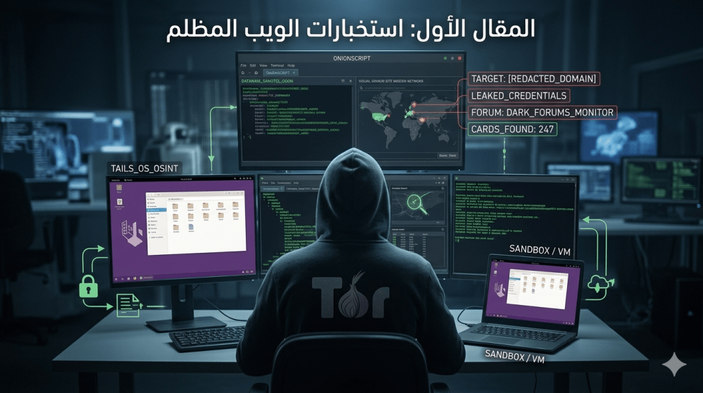 يستعرض هذا المقال المنهجيات المتقدمة في جمع المعلومات من المصادر المفتوحة (OSINT) داخل الويب المظلم، مع التركيز الصارم على بروتوكولات الأمان التي تضمن للمحققين مراقبة المنتديات والأسواق السرية لاكتشاف تسريبات البيانات دون المساس بسلامة أجهزتهم أو كشف هويتهم.