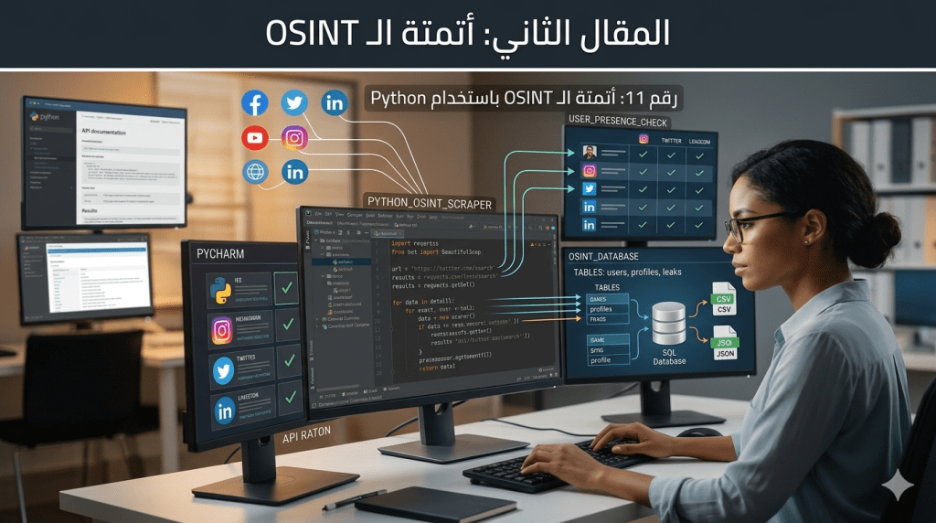 يقدم هذا المقال خارطة طريق عملية لبناء أدوات أتمتة باستخدام لغة Python، موضحاً كيف يمكن للباحثين والمحللين تحويل عمليات جمع البيانات اليدوية المرهقة إلى عمليات برمجية سريعة ومنظمة، مع تقديم أمثلة تقنية لتجاوز حواجز المواقع وضمان دقة جمع المعلومات وتحليلها.