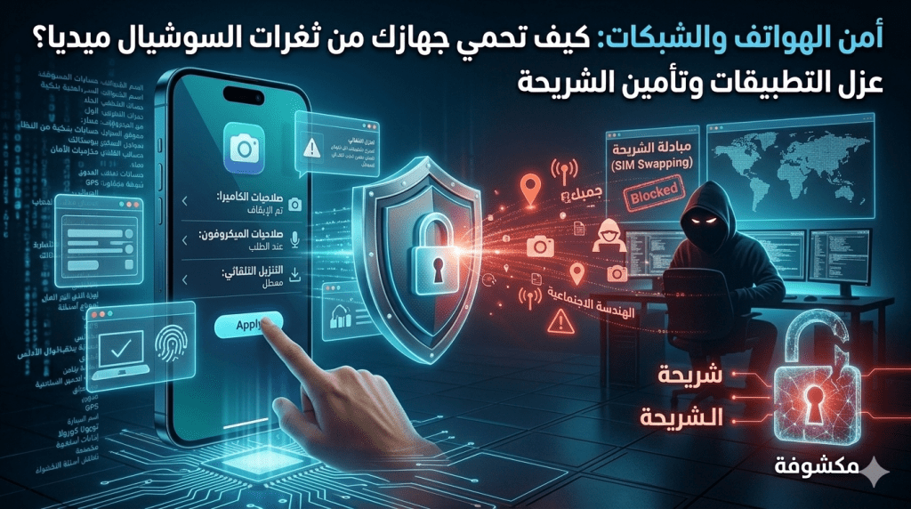 دليل عملي لتأمين هاتفك الذكي من ثغرات تطبيقات التواصل الاجتماعي، إيقاف التنزيل التلقائي للوسائط، وحماية بياناتك وشريحتك من الاختراق والتعقب.