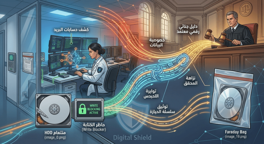 دليل المحققين الجنائيين لفهم المبادئ الأخلاقية والقانونية، وحماية الخصوصية، وضمان الموضوعية ونزاهة الأدلة الرقمية أثناء الفحص.