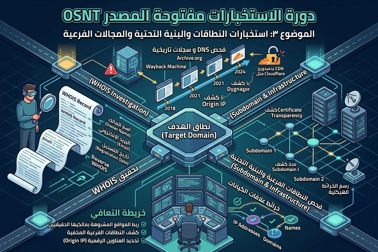 OSNT-003: استخبارات النطاقات والبنية التحتية والسجلات التاريخية (Domain & IP Intelligence)
