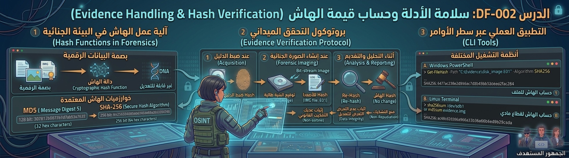 DF-002: سلامة الأدلة وحساب قيمة الهاش (Evidence Handling & Hash Verification)