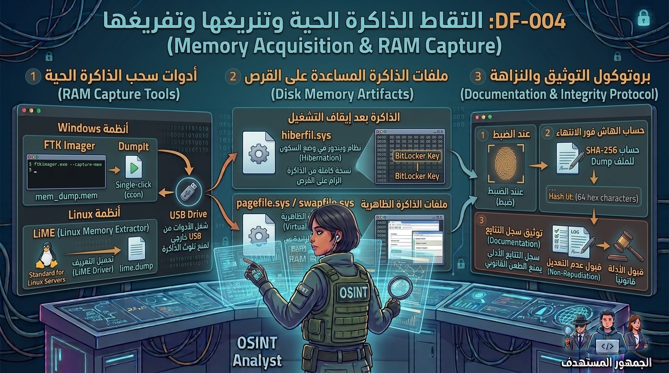 DF-004: التقاط الذاكرة الحية وتفريغها (Memory Acquisition & RAM Capture)