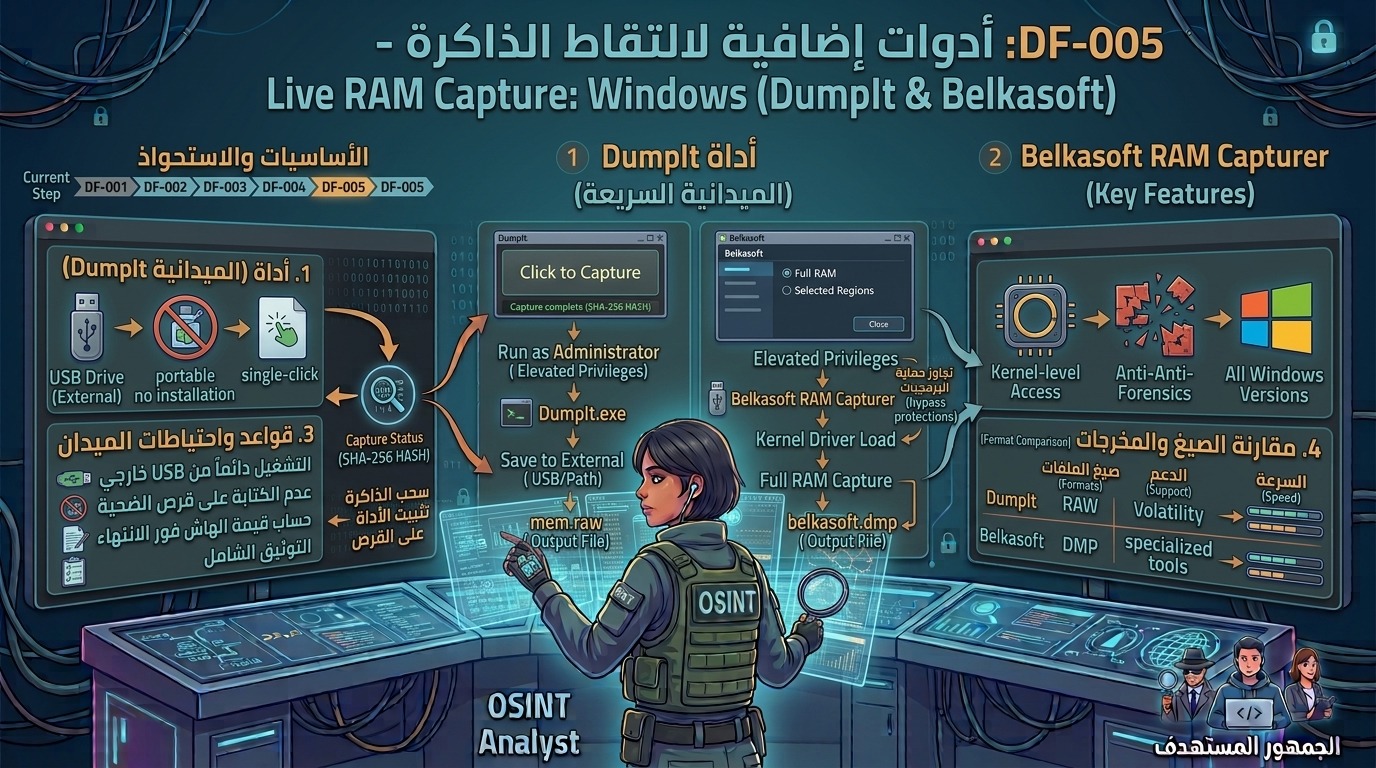 DF-005: أدوات إضافية لالتقاط الذاكرة – Live RAM Capture: Windows (DumpIt & Belkasoft)