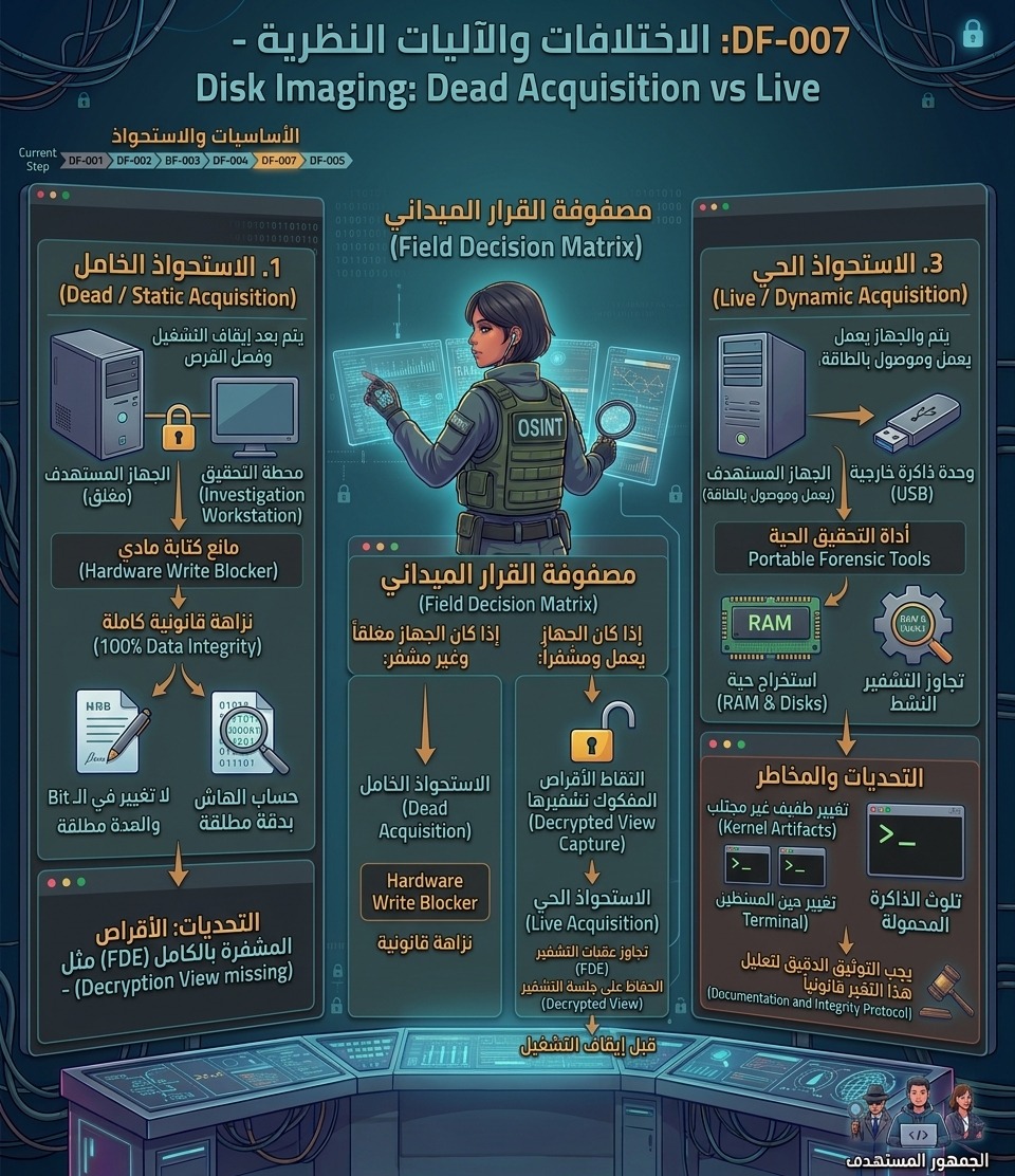 DF-007: الاختلافات والآليات النظرية – Disk Imaging: Dead Acquisition vs Live