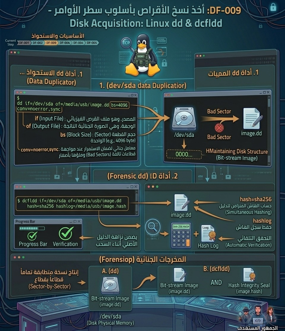 DF-009: أخذ نسخ الأقراص بأسلوب سطر الأوامر – Disk Acquisition: Linux dd & dcfldd
