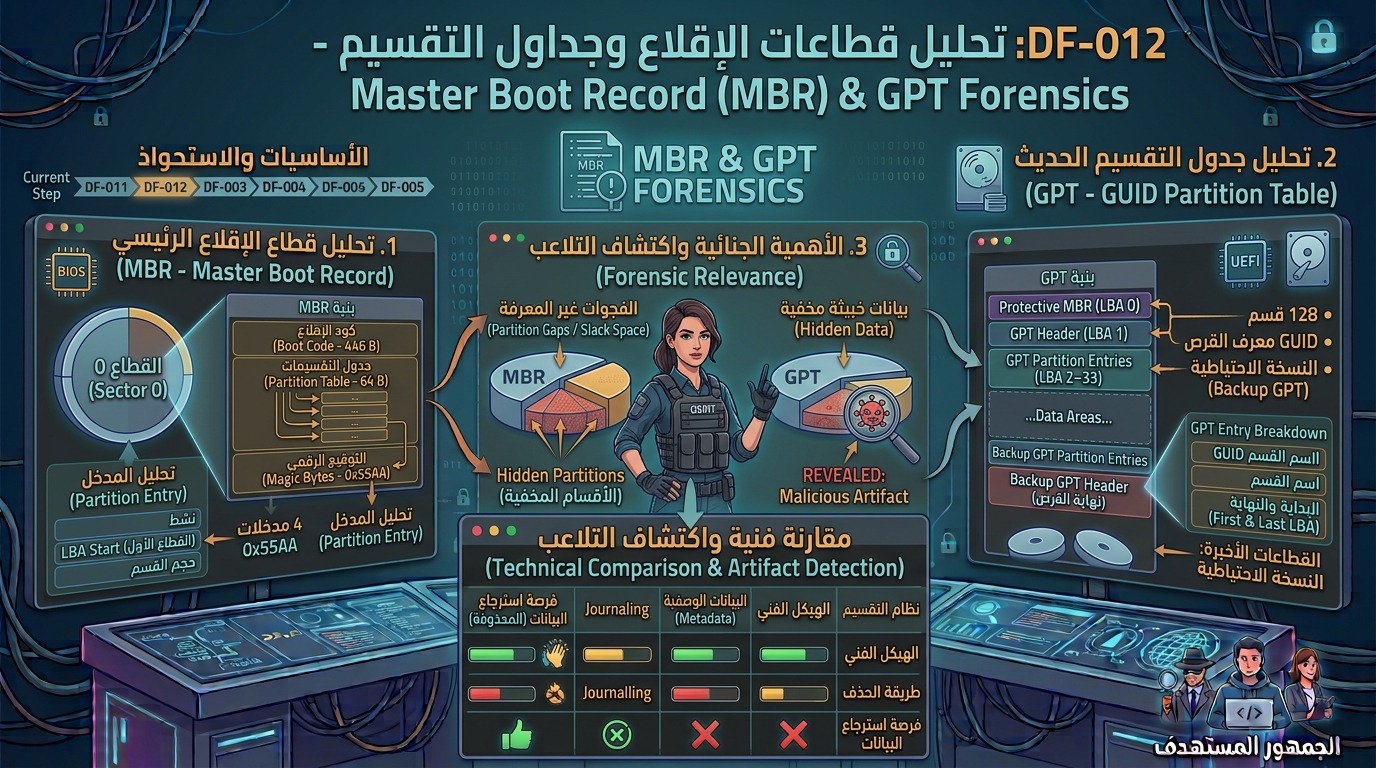 DF-012: تحليل قطاعات الإقلاع وجداول التقسيم – Master Boot Record (MBR) & GPT Forensics