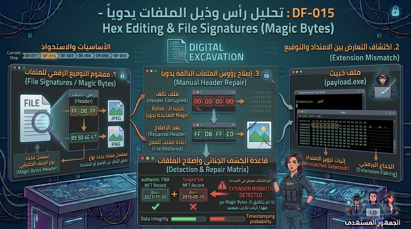 DF-015: تحليل رأس وذيل الملفات يدوياً – Hex Editing & File Signatures (Magic Bytes)