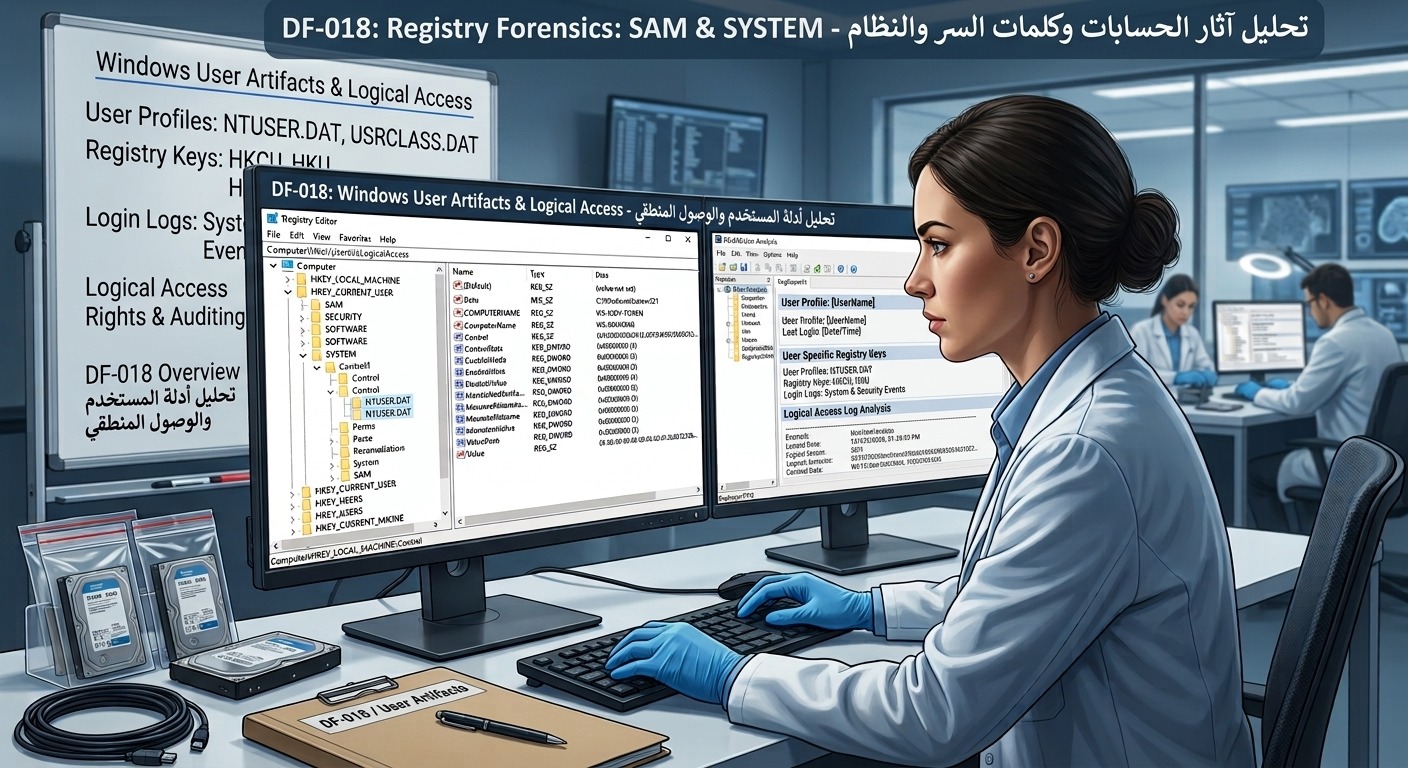 DF-018: تحليل آثار الحسابات وكلمات السر والنظام – Registry Forensics: SAM & SYSTEM