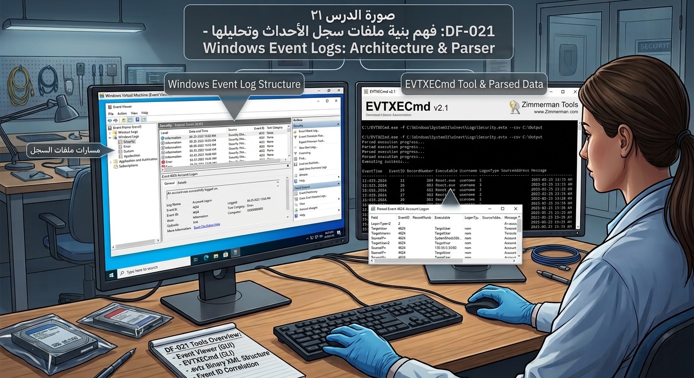 DF-021: فهم بنية ملفات سجل الأحداث وتحليلها – Windows Event Logs: Architecture & Parser