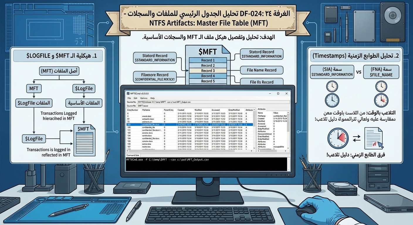 DF-024: تحليل الجدول الرئيسي للملفات والسجلات – NTFS Artifacts: Master File Table (MFT)