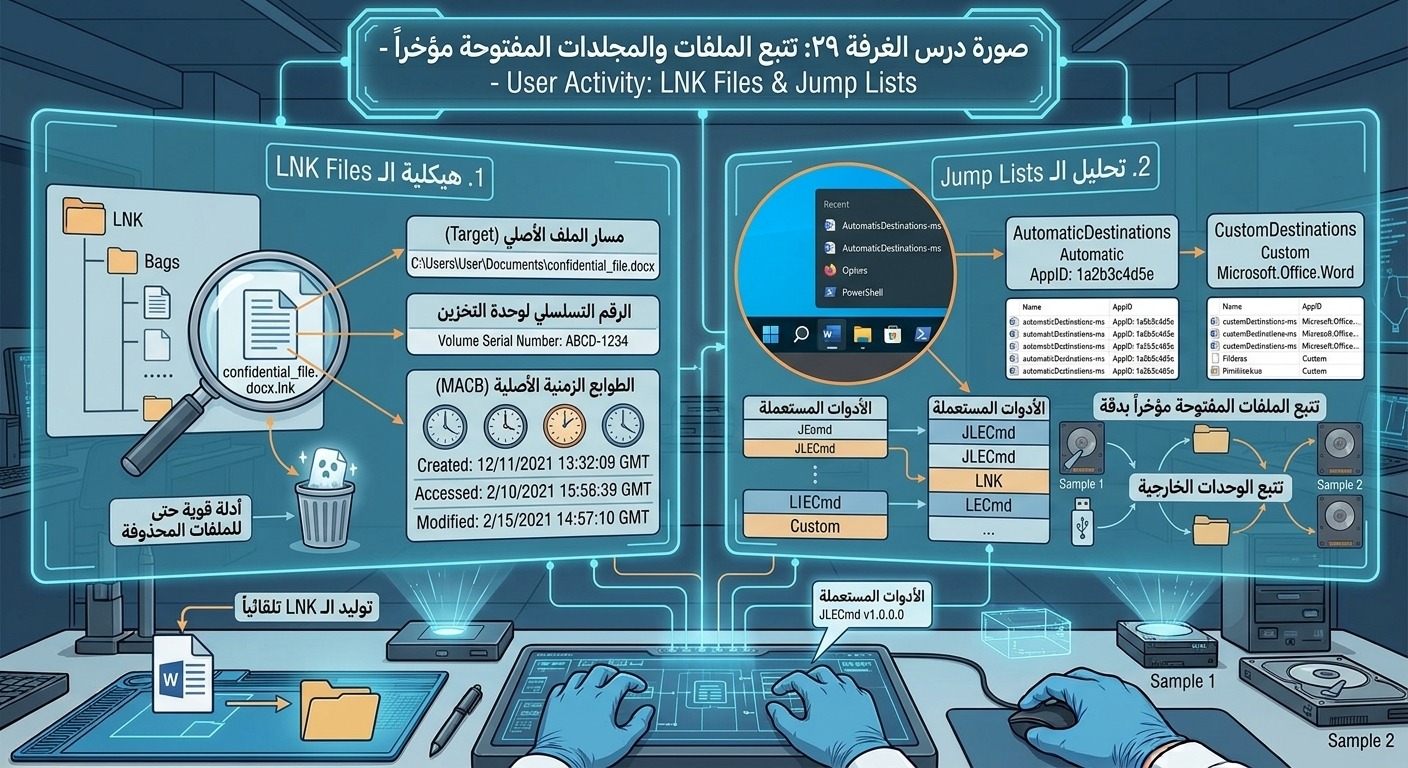 DF-029: تتبع الملفات والمجلدات المفتوحة مؤخراً – User Activity: LNK Files & Jump Lists