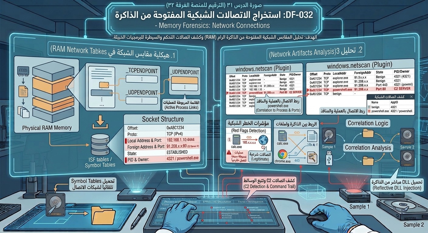 DF-032: استخراج الاتصالات الشبكية المفتوحة من الذاكرة – Memory Forensics: Network Connections