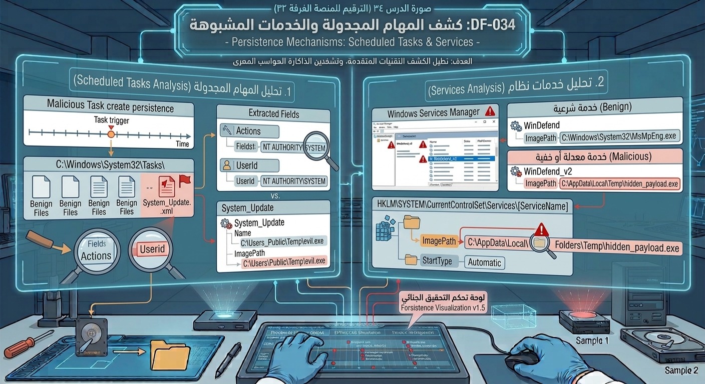 DF-034: كشف المهام المجدولة والخدمات المشبوهة – Persistence Mechanisms: Scheduled Tasks & Services
