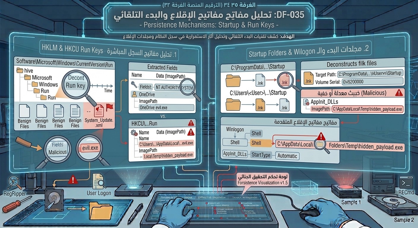 DF-035: تحليل مفاتيح الإقلاع والبدء التلقائي – Persistence Mechanisms: Startup & Run Keys