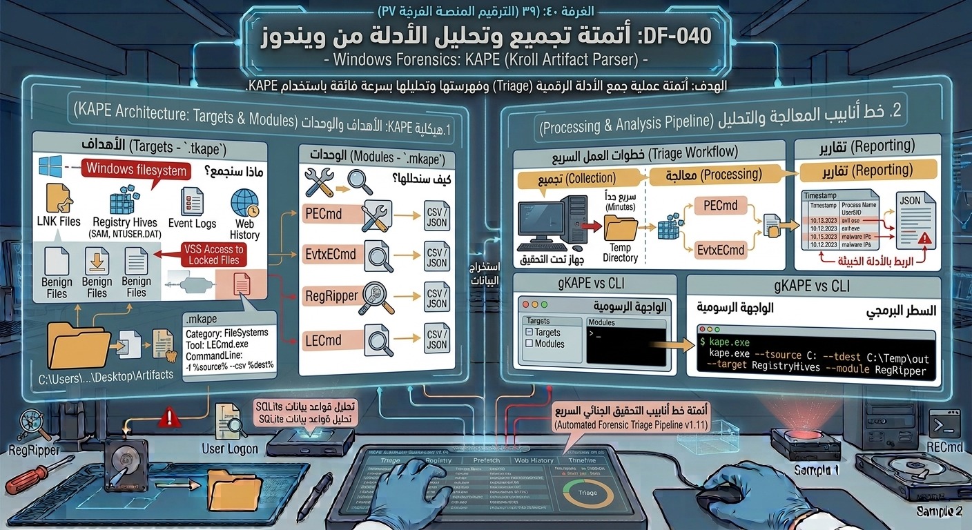 DF-040: أتمتة تجميع وتحليل الأدلة من ويندوز – Windows Forensics: KAPE (Kroll Artifact Parser)