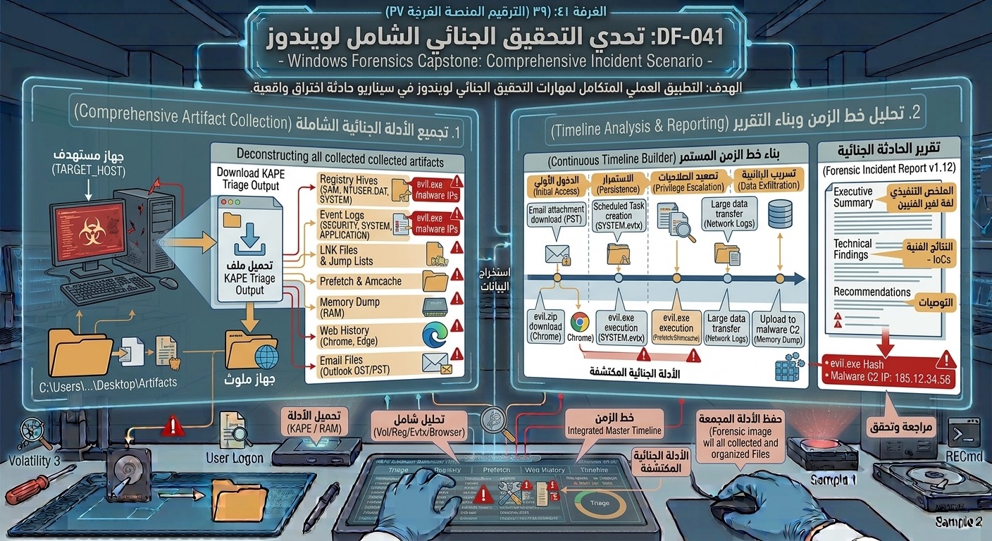 DF-041: تحدي التحقيق الجنائي الشامل لويندوز – Windows Forensics Capstone: Comprehensive Incident Scenario