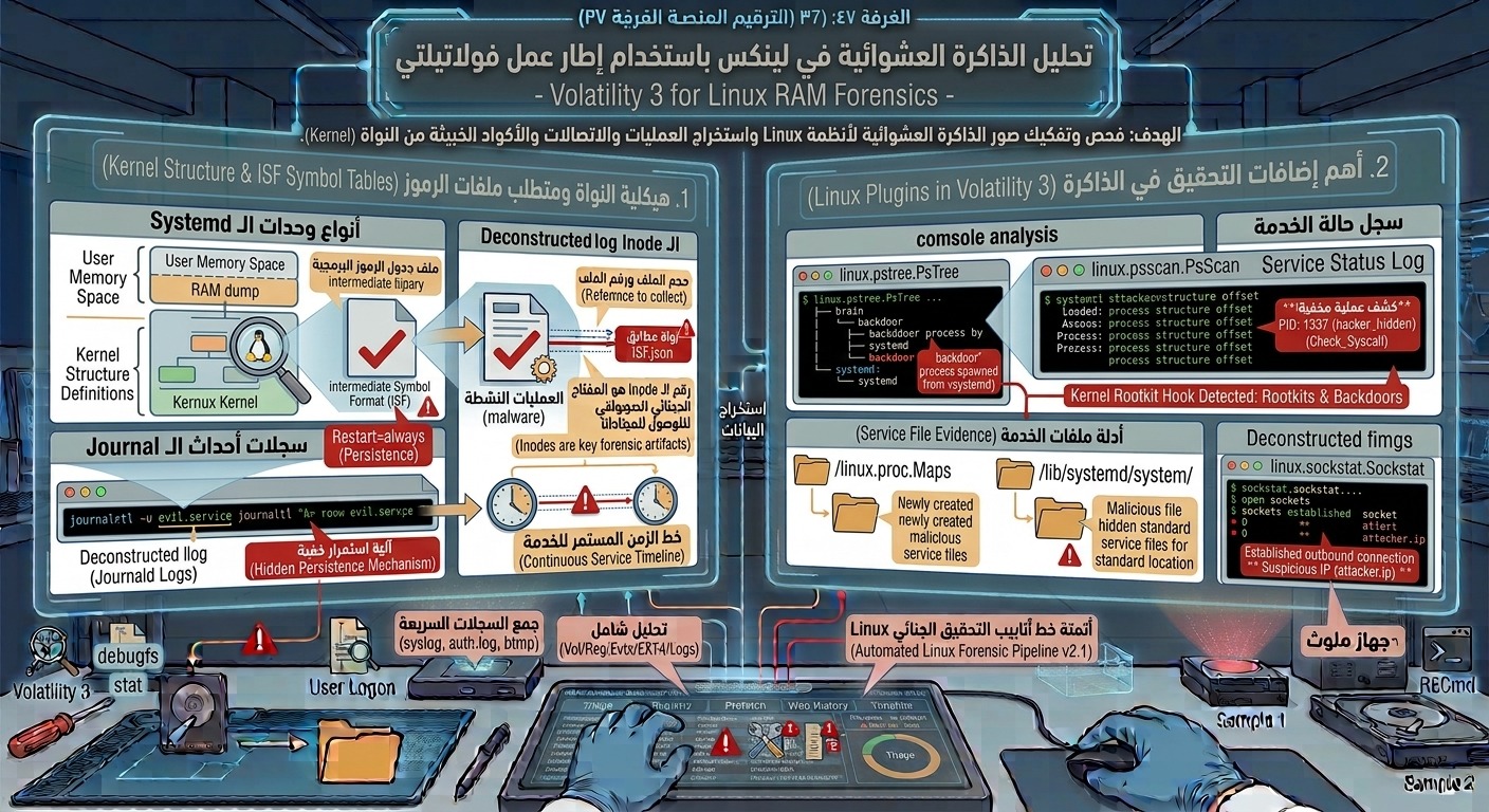 DF-047: تحليل الذاكرة العشوائية في لينكس باستخدام إطار عمل فولاتيلتي – Volatility 3 for Linux RAM Forensics