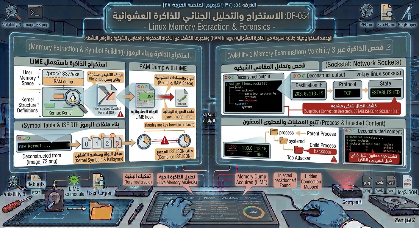 DF-054: الاستخراج والتحليل الجنائي للذاكرة العشوائية – Linux Memory Extraction & Forensics