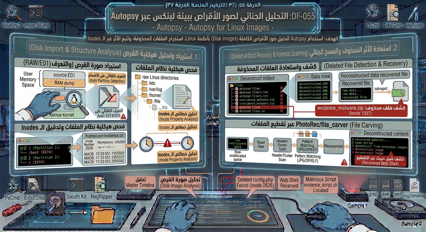 DF-055: التحليل الجنائي لصور الأقراص ببيئة لينكس عبر Autopsy – Autopsy for Linux Images