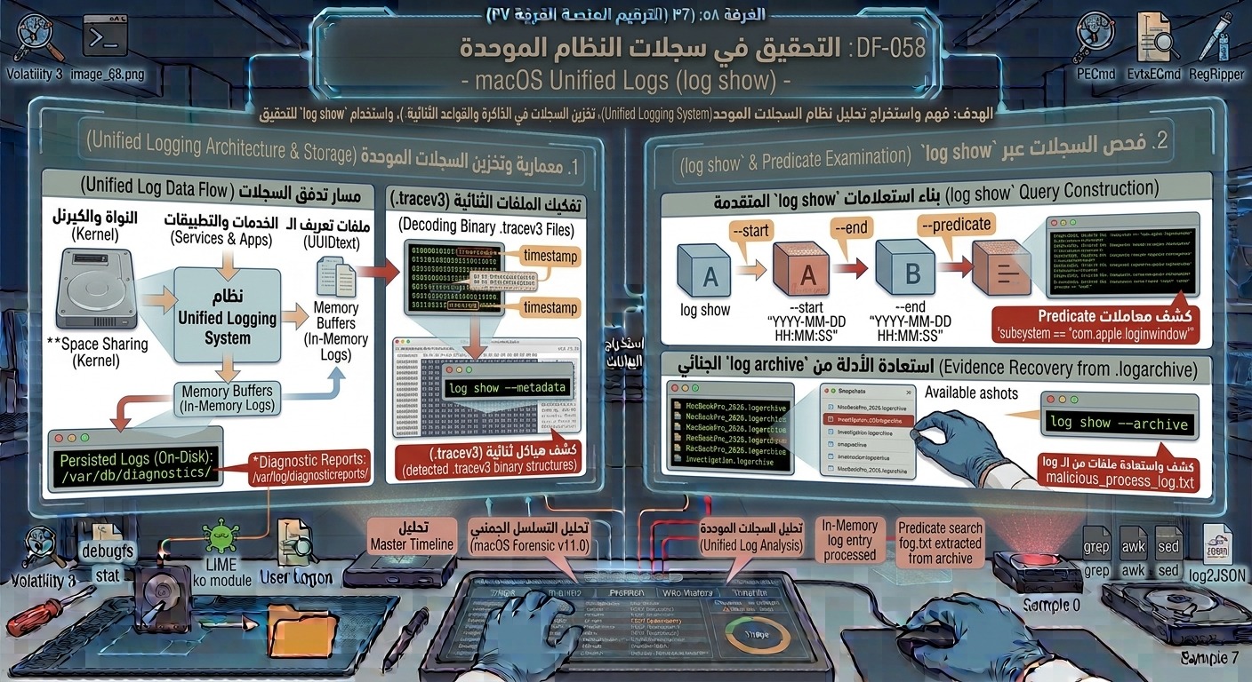 DF-058: التحقيق في سجلات النظام الموحدة – macOS Unified Logs (log show)
