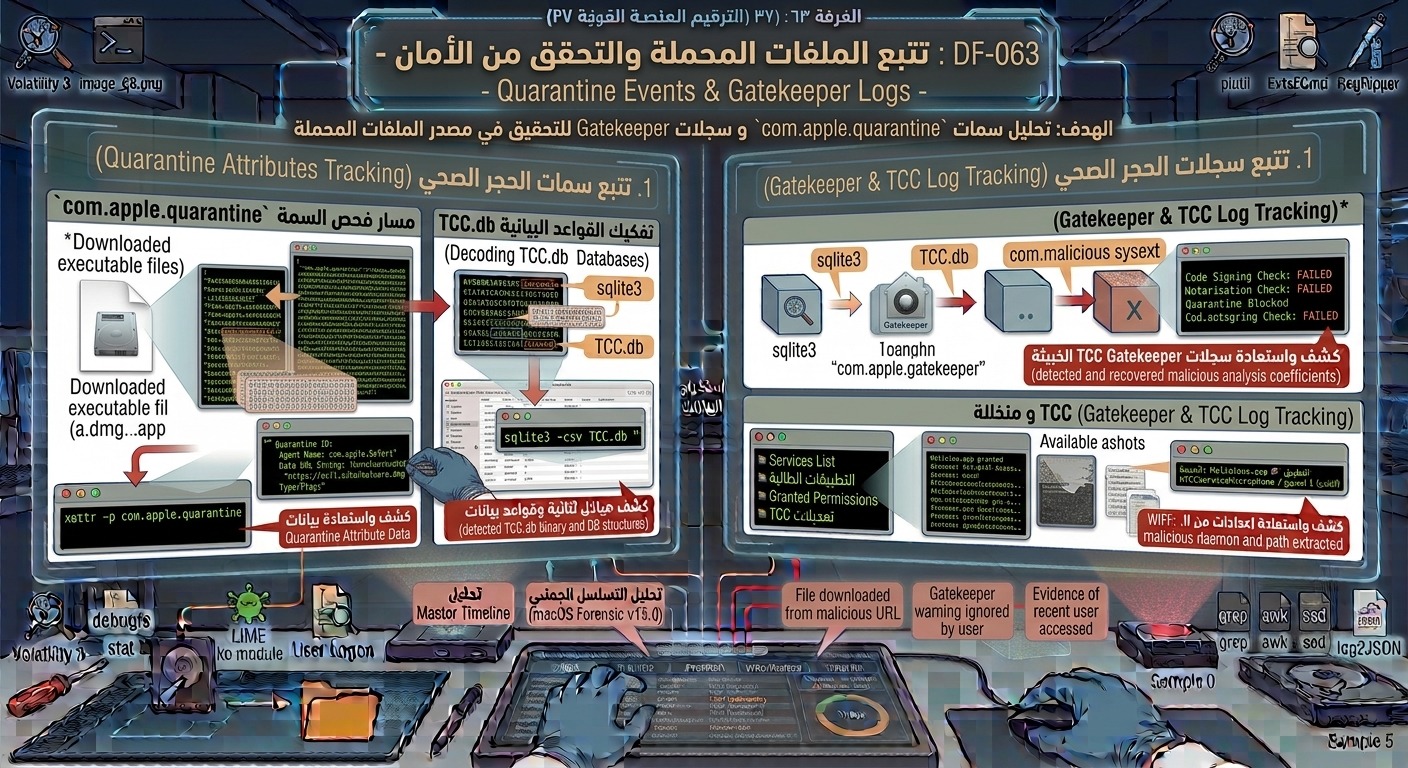 DF-063: تتبع الملفات المحملة والتحقق من الأمان – Quarantine Events & Gatekeeper Logs