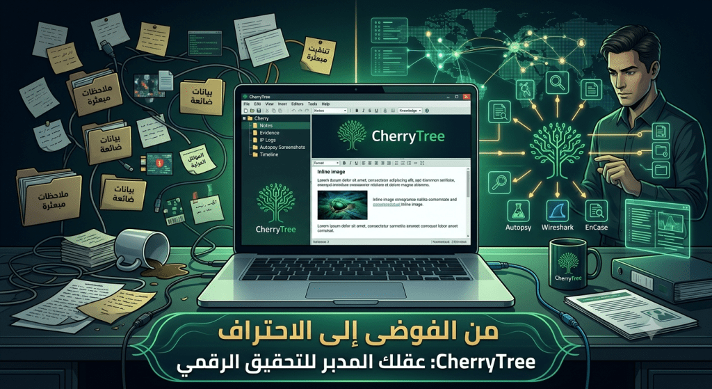 اكتشف كيف يحولك برنامج CherryTree من الفوضى إلى الاحتراف في مجال التحقيق الرقمي. تعلم كيفية تنظيم الأدلة، كتابة الملاحظات، وتأمين قضاياك السيبرانية بسلاسة.