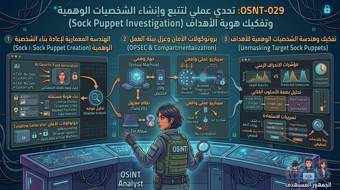 OSNT-029: تحدي عملي لتتبع وإنشاء الشخصيات الوهمية وتفكيك هوية الأهداف (Sock Puppet Investigation)
