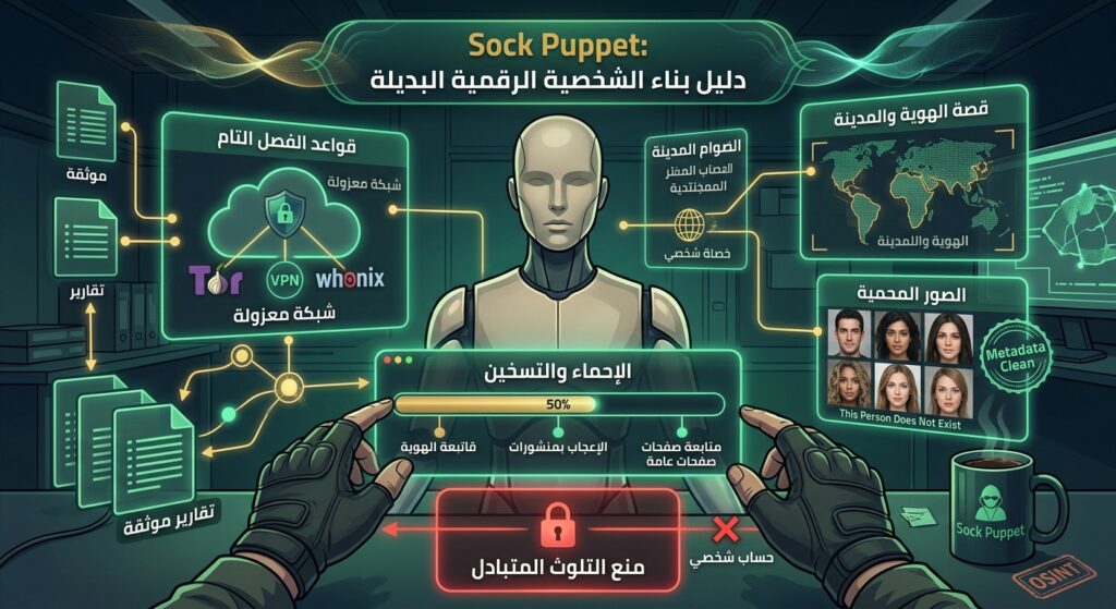 Sock Puppet: دليل بناء الشخصيات الرقمية البديلة لحماية التحقيقات